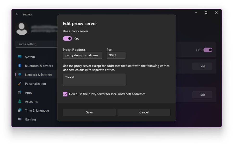 Manually Setup a Proxy in Windows 11