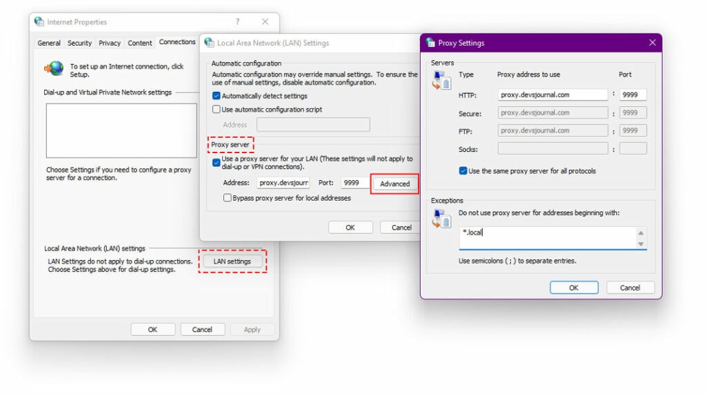 mailbird proxy settings in windows internet