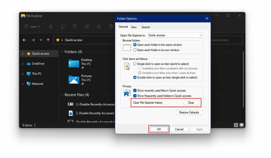 Clear File Explorer History To Hide Recent Files And Folders In Windows 11