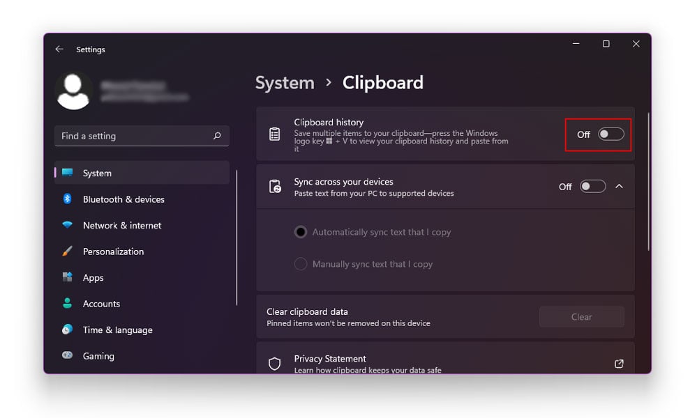 Disable Clipboard History In Windows 11