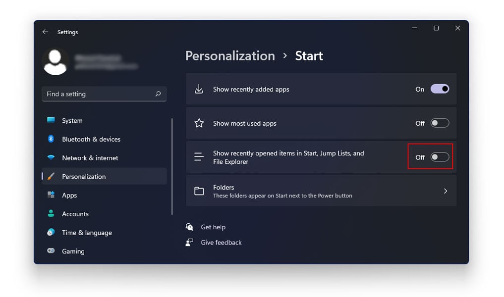 Disable Recently Opened Items To Hide Recent Files And Folders In Windows 11