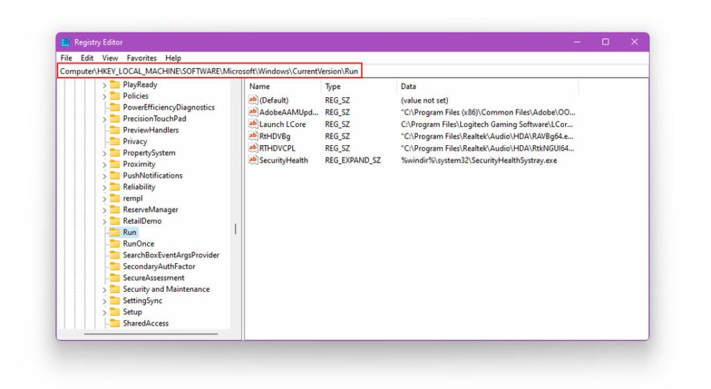 Disable Startup Programs Windows Registry Editor