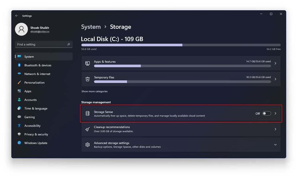 Storage Sense in Windows 11