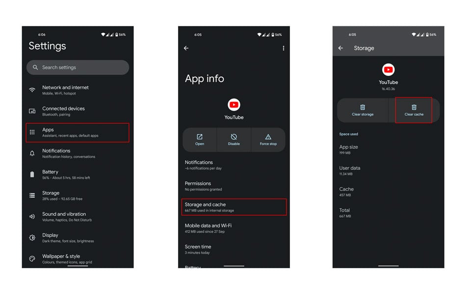 Clear YouTube App Cache to fix Youtube Keeps Pausing Randomly