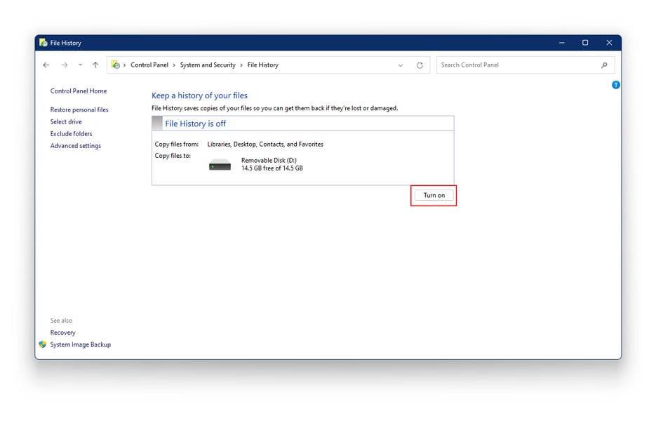 How to Enable File History in Windows 11