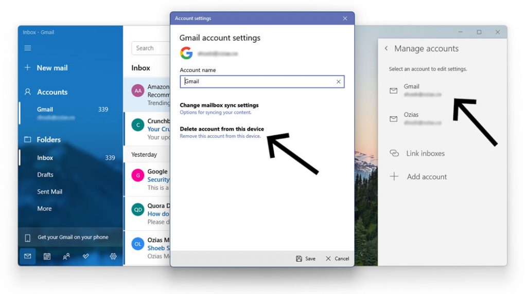 windows 11 remove gmail account