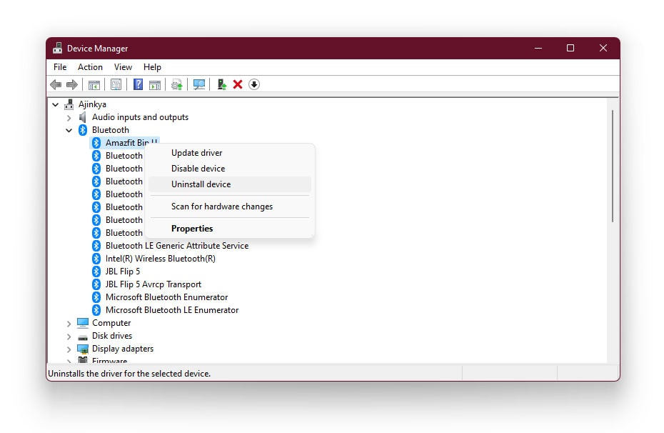 unable to remove bluetooth device windows 11