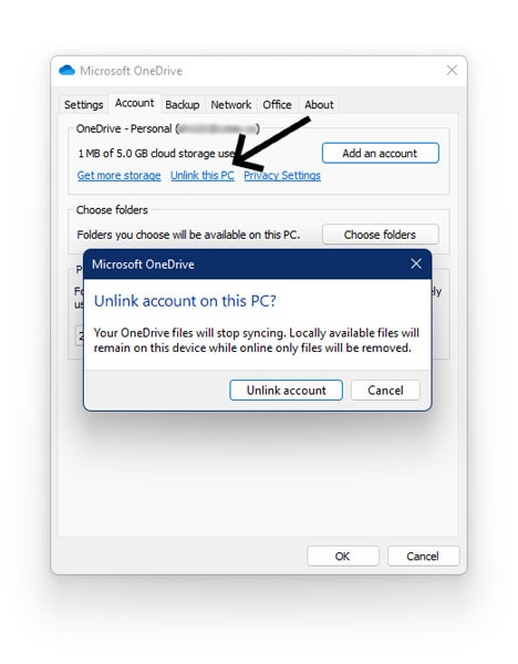 Unlink OneDrive from Windows 11
