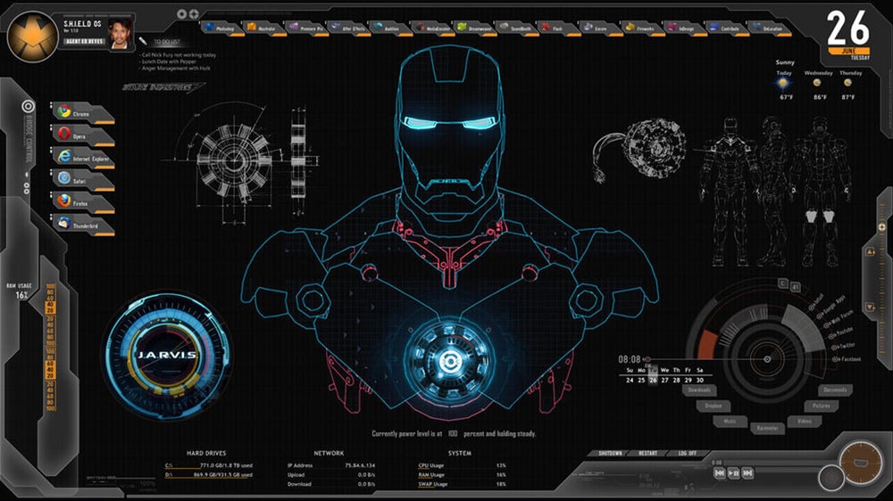 JARVIS + Shield Interface - Best Rainmeter Skins for Windows 11 and 10