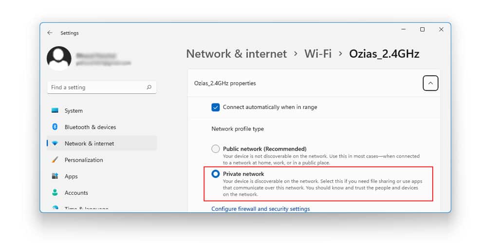 Change Network Profile Type to Private in Windows 11