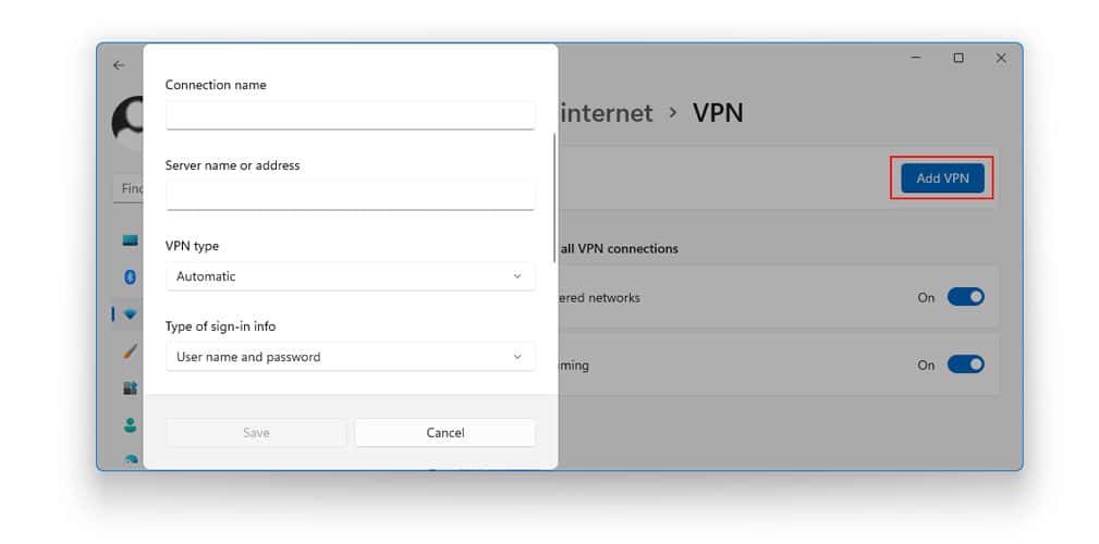 Install a VPN on your Windows 11