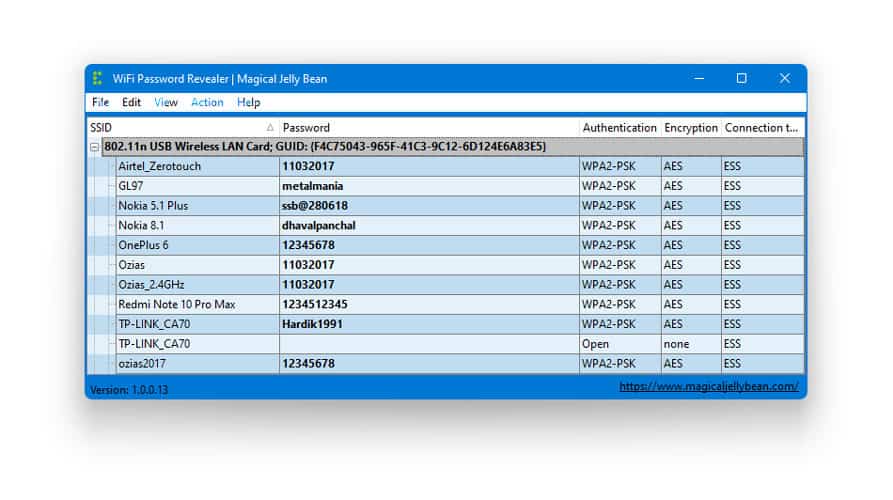 Magical Jelly Bean WiFi Password Revealer - get WiFi Password in Windows 11 via Third-Party Apps