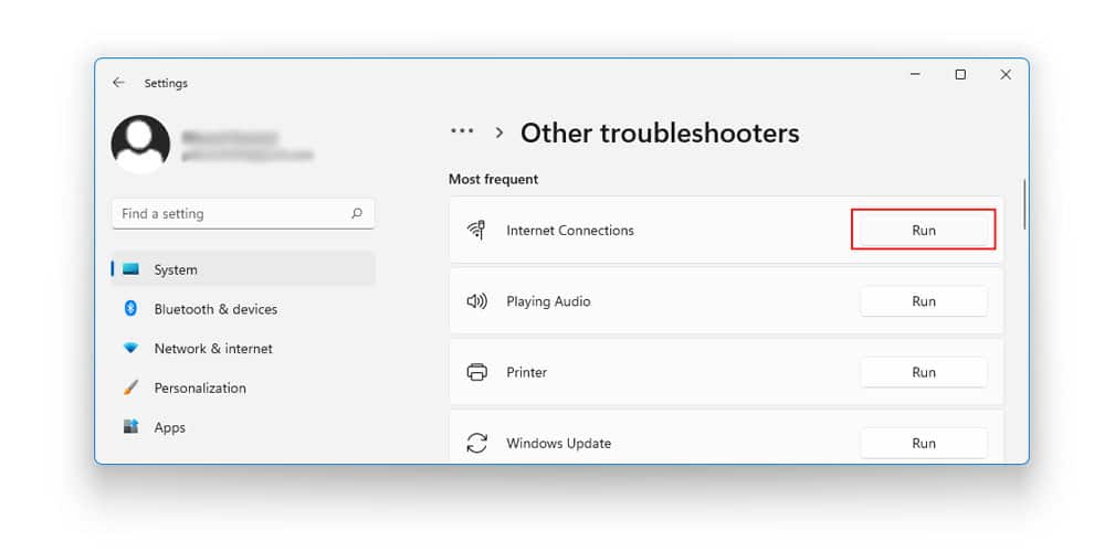 Run the Network Troubleshooter in Windows 11