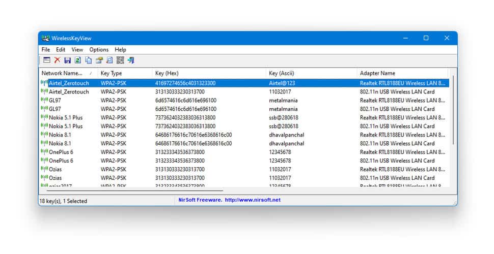 WirelessKeyView - get WiFi Password in Windows 11 via Third-Party Apps
