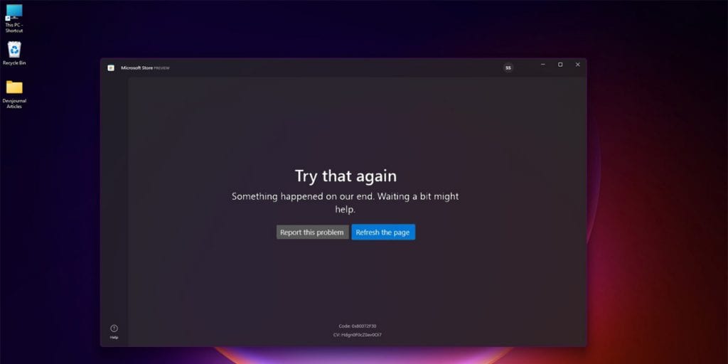 windows 11 microsoft store something happened on our end