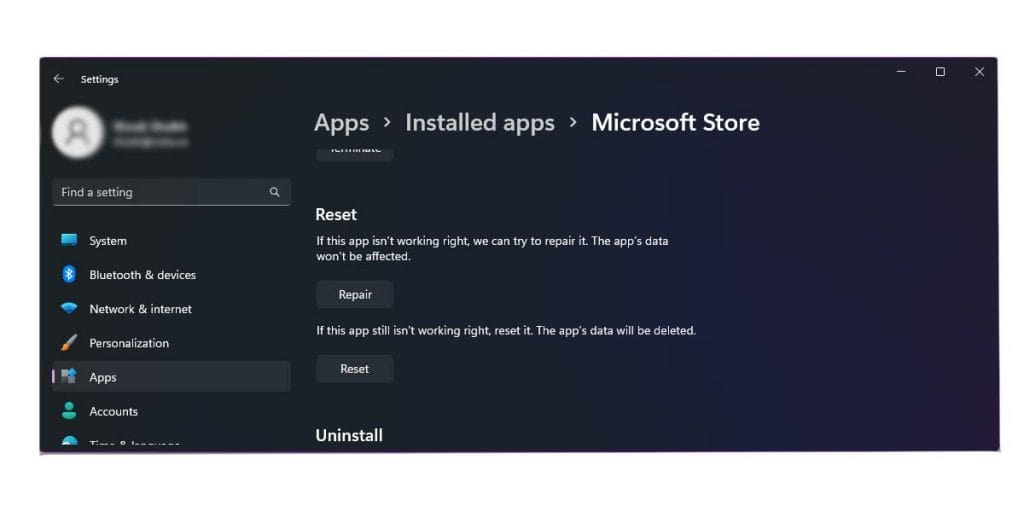 Reset the Microsoft Store App