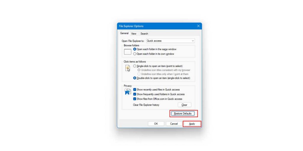 Restore File Explorer Defaults