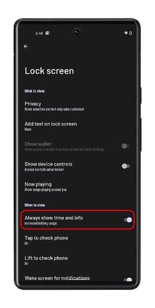 Android 12 AOD Settings