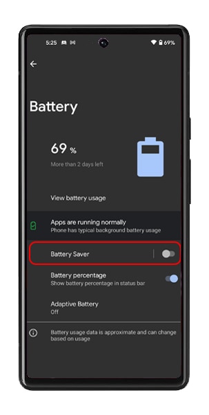 Android 12 Battery Saver Settings