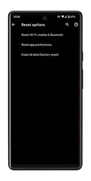 Android 12 Factory Reset Options