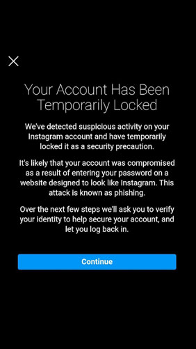instagram temporarily locked for suspicious activity