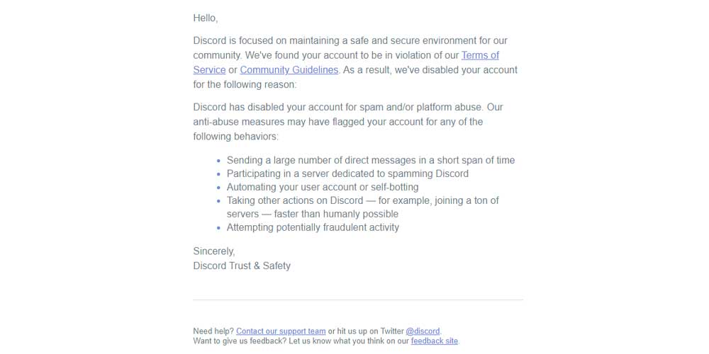 discord disabled account contact support team
