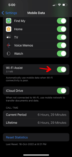 Disable wifi assist 