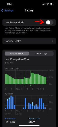 Disable Low Power & Data Mode iphone 14 