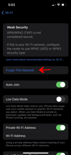 forget wifi and reconnect wifi 