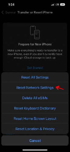 Reset network settings 2 