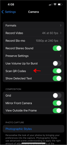 turn On QR scanner  iphone qr code not working