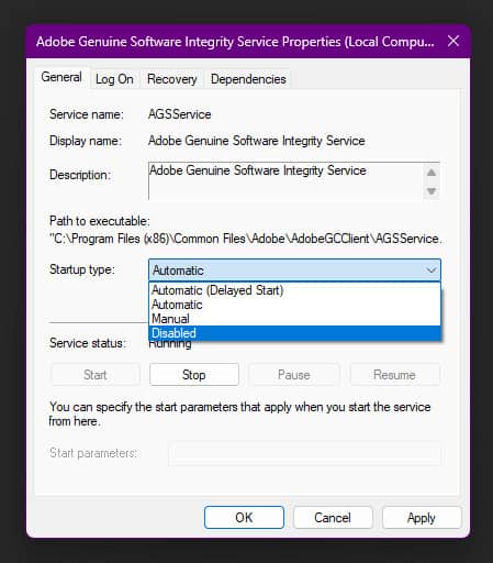 how to remove adobe genuine software integrity service